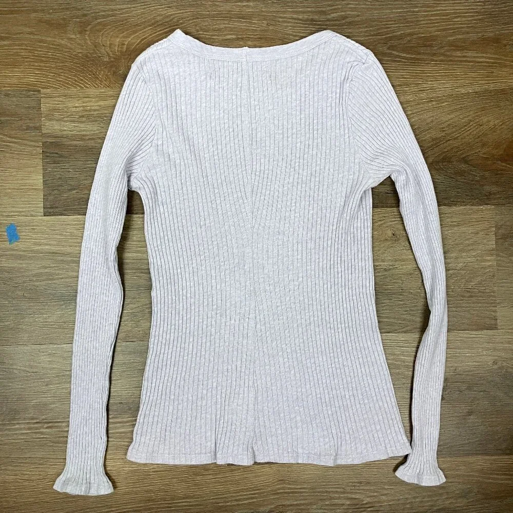 Enza Costa Light Pink Rib Long Sleeve Shirt Medium Cotton Cashmere Sweater S XS - Picture 9 of 13